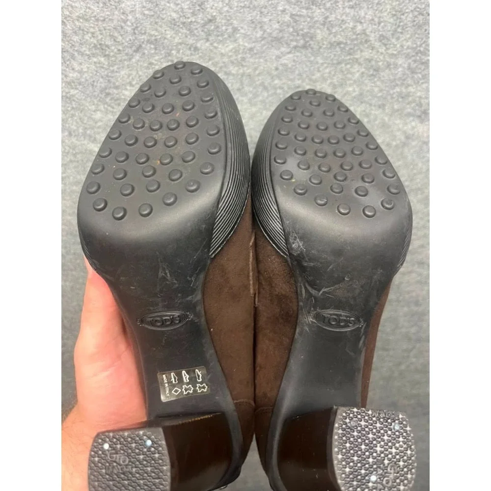 TOD'S Brown Suede Penny Loafer Block Heel Pumps Made in Italy Women's EU 39